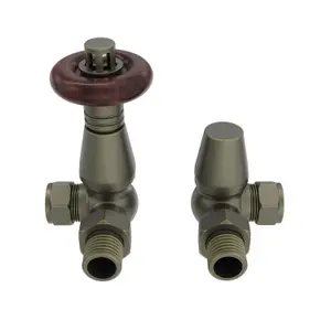 Right Radiators Traditional Thermostatic Antique Brass TRV & Lockshield Corner Radiator Valves 1/2"x15mm Set