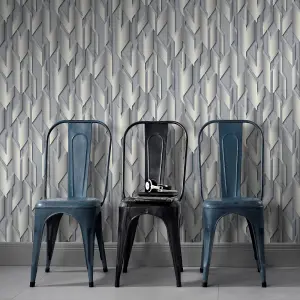 Erismann 3D Geometric Glitter Vinyl Metallic Wallpaper Grey 10145-10