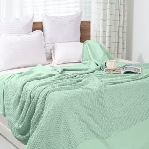 EHC Lightweight Hand Woven Adult Cellular Cotton Blanket,King 230 x 250cm - Sage