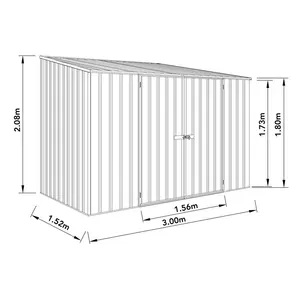 Absco 3m x 1.52m Space Saver Metal Shed Green / No