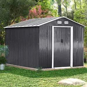 8 x 8 ft Charcoal Black Garden Metal Storage Tool Shed with Base Foundation