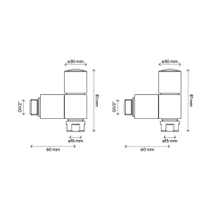 GoodHome Gloss chrome effect Angled Manual Radiator valve & lockshield, (Dia)15mm, Pack of 2