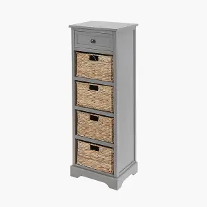 Grey Wood 1 Drawer 4 Basket Tall Unit