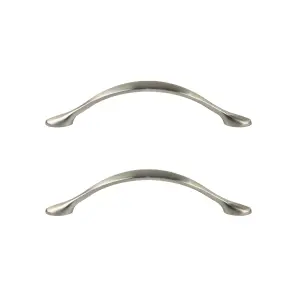 GoodHome Chervil Satin Nickel effect Kitchen cabinets Bow Pull Handle (L)15.86cm (D)35mm, Pack of 2