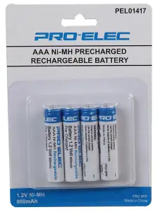 PRO ELEC - Pre-Charged NiMH Rechargeable AAA Batteries, 900mAh 4 Pack