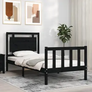 Berkfield Bed Frame with Headboard Black Small Single Solid Wood