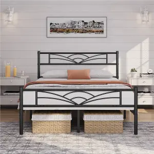 Yaheetech Black 5ft King Metal Bed Frame with Cloud-inspired Design Headboard