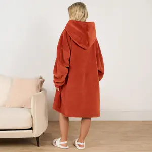 Sienna Hoodie Blanket Ultra Plush Wearable Sherpa Oversize - Rust Orange