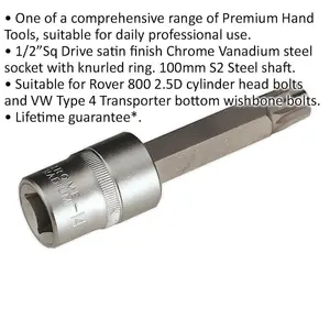 M14 x 100mm Long Spline Socket Bit for Cylinder Head Bolts