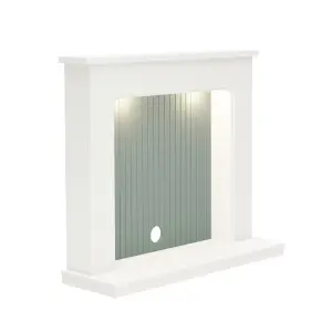 Be Modern Fontwell Sage green & white Fire surround set with Lights included