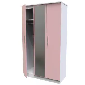 Harrow Triple Mirror Wardrobe in Kobe Pink & White (Ready Assembled)