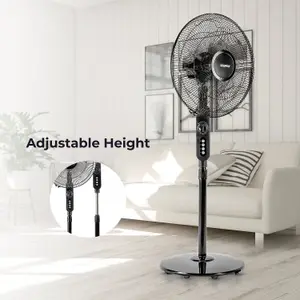 Geepas 16" Pedestal Fan 5 Blades Heavy Duty Oscillating Adjustable Height 1 Hour Timer