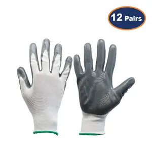 Safety Work Glove Cut Resistant Nitrile Flexi Grip XXL Size Grey/White 12Pcs