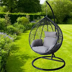 Alivio Rattan Weave Large Hanging Egg Chair with Cushions for Indoor Outdoor Swing Patio Garden - Grey