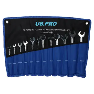 12pc Metric MM Flexi Headed Socket And Open Ended Spanner Wrench 8 - 19mm