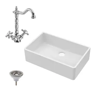 795mm - Fireclay Single Bowl Butler Kitchen Sink -  French Classic Tap & Waste