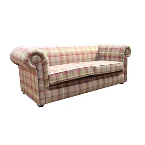 Chesterfield Handmade Tartan 1930's 3 Seater Sofa Balmoral Heather Fabric In Classic Style