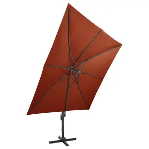 Berkfield Cantilever Umbrella with Pole and LED Lights Terracotta 300 cm