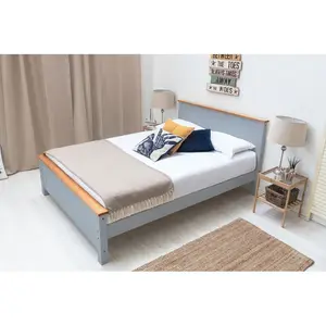 Aubrey Solid Wood Low Profile Bed Frame with Mattress Grey / 19cm King Memory Foam / Kingsize (5')