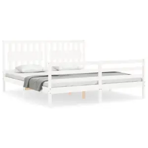 Berkfield Bed Frame with Headboard White Super King Size Solid Wood