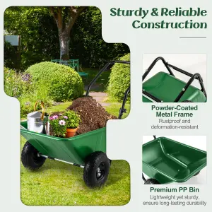 COSTWAY Dual-Wheel Wheelbarrow 80 L Volume Garden Utility Cart W/ Foldable Handle