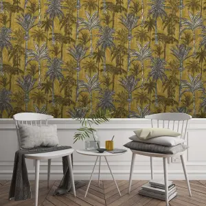 Palmetto Tropical Wallpaper In Yellow