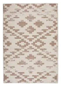 Modern Abstract Geometric Beige Ivory Easy to Clean Shaggy Rug for Living Room Bedroom & Dining Room-80cm X 150cm