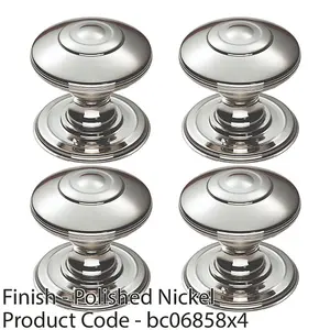 4 PACK - Ring Cabinet Door Knob Rose - 32mm Polished Nickel - Round Cupboard Pull Handle