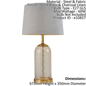 Table Lamp Solid Brass & Charcoal Linen 60W E27 GLS Base & Shade