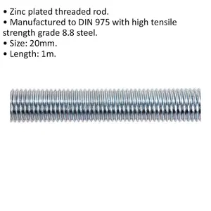 High-Quality 2 Pack M20 Threaded Studding Rod - Grade 8.8 Zinc Plated DIN 975