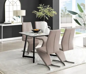 Furniturebox UK Carson White Marble Effect Dining Table & 4 Cappuccino Willow Chairs