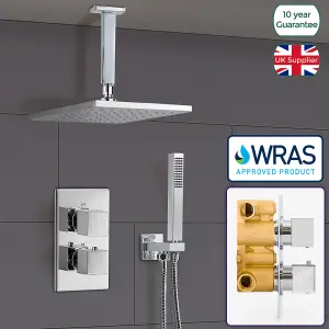 Nes Home 2 Dial 2 Way Square Concealed Thermostatic Mixer Valve Ceiling Hand Shower Set