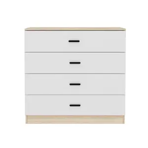 URBNLIVING Height 73cm 4 Drawer Wooden Bedroom Chest Cabinet Modern Oak Carcass and White Drawers Wide Storage Cupboard Closet