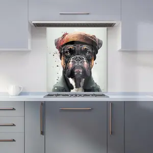 Boxer Dog With Hat Splashart Premium Glass Kitchen Splashback W600mm x H750mm