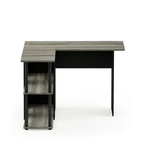 Furinno Abbott L-Shape Desk with Bookshelf, French Oak Grey/Black