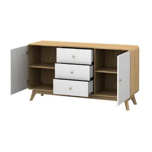 Justine 140Cm Wide 3 Drawer Sideboard Oak/White