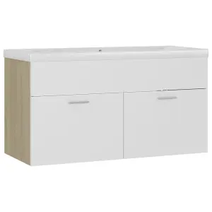 Berkfield Sink Cabinet with Built-in Basin White and Sonoma Oak Engineered Wood