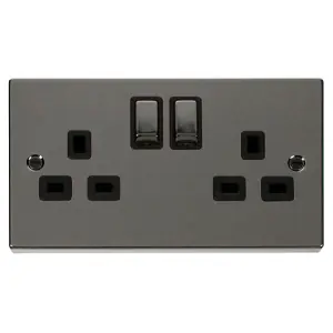 Click Scolmore Deco Switched Plug Socket 13A 2 Gang Black Nickel - VPBN536BK