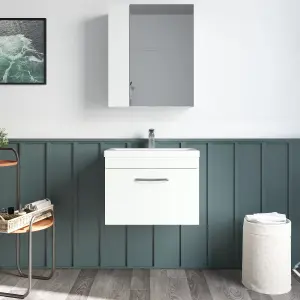 Rio 1 Drawer Wall Hung Vanity Basin Unit - 600mm - Gloss White with Brushed Brass D Handle (Tap Not Included)