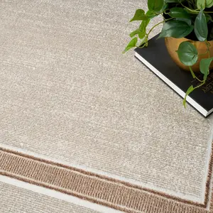 Ivory Cream Bordered-Plain Polyester Modern Soft  Bedroom, LivingRoom Rug - 239cm X 300cm