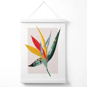 Tropical Flower Green and Red Minamilist Poster with Hanger / 33cm / White