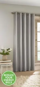 Enhanced Living 100% Blackout Thermal Grey Velvet Chenille Eyelet Door Curtain Single 66 x 84 inch (168x214cm)