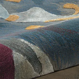 Multicolour Wool Rug, Luxurious Abstract Optical/ (3D) Rug, Handmade Modern Rug for Bedroom, & DiningRoom-114cm X 175cm