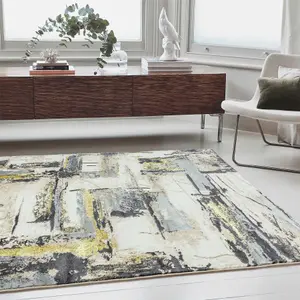 Yellow Modern Easy To Clean Abstract Rug For Dining Room Bedroom And Living Room-200cm X 290cm