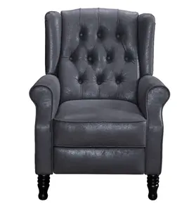 Faux Leather Suede Grey Marianna Manual Recliner Wingback Chair