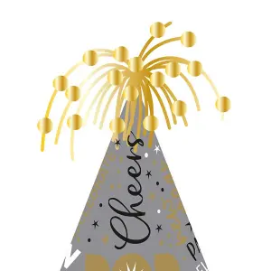 Amscan Foil Cone New Year Party Hat Grey (One Size)