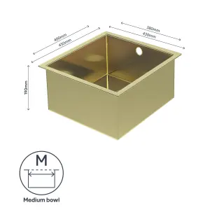 GoodHome Koseret Brushed Brass Stainless steel 1 Bowl Kitchen sink 430mm x 450mm