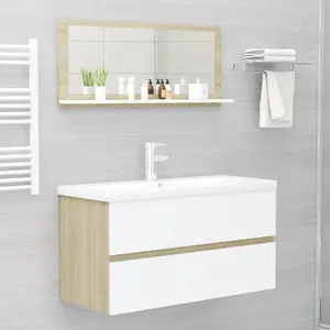 Dorlene Framed Wall Mounted Bathroom Mirror White And Sonoma Oak / 90 cm