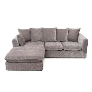 Lucas Water Repellent Velvet Chenille Left Facing Corner Sofa in Light Grey