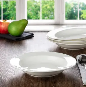 4pc Professional White Rim Pasta Bowl Set